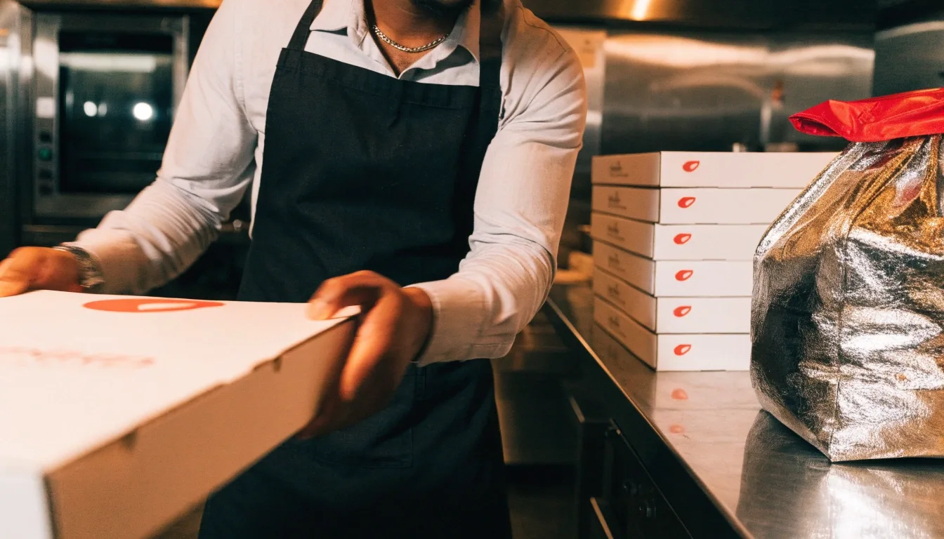 A pizza being lifted from the oven on a peel at the Croydon shop